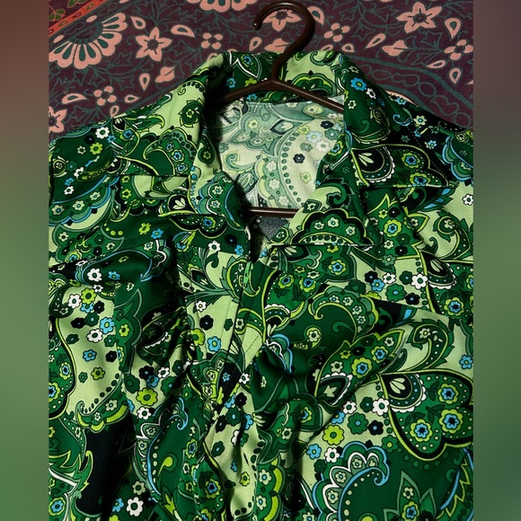 Emerald Green Polo Collar Midi 70s Vintage Handmade dress - Picture 2 of 2